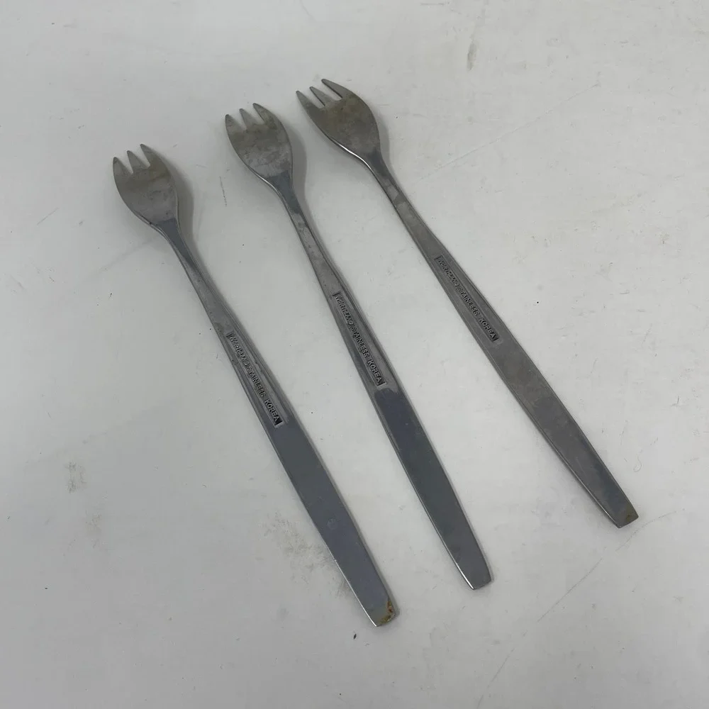 Northland Stainless Korea Floral Scroll Cocktail Seafood Forks Set of 3 Vintage